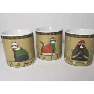 Sakura Cozy Cats Mug Fiddlestix Cat Holiday Cats Set Of 3 Vintage Stoneware 10oz